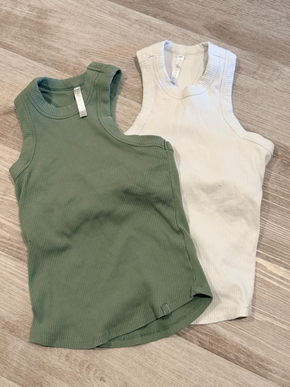 Fabletics Ribbed Tank Tops Sage Green and White S